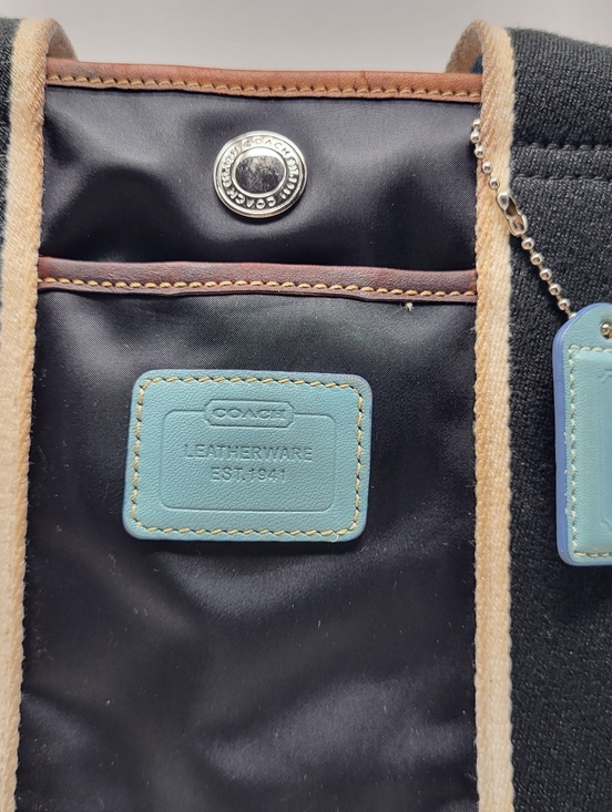 Coach Hampton Black Nylon Leather Trim Tote Mini Bag Purse #1894 Signature Logo - Picture 2 of 13